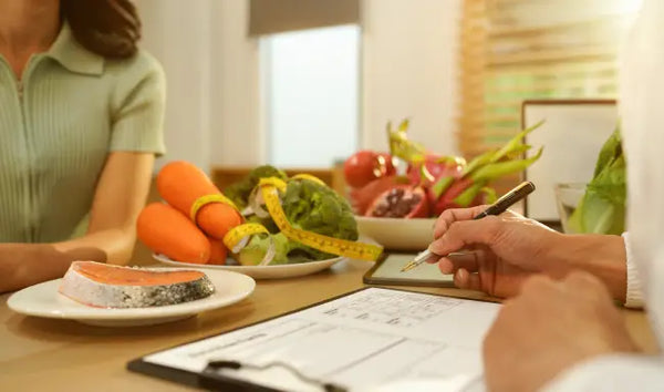 Nutrition consultation with healthy foods, meal planning, and dietary assessment for food service and nutrition management.